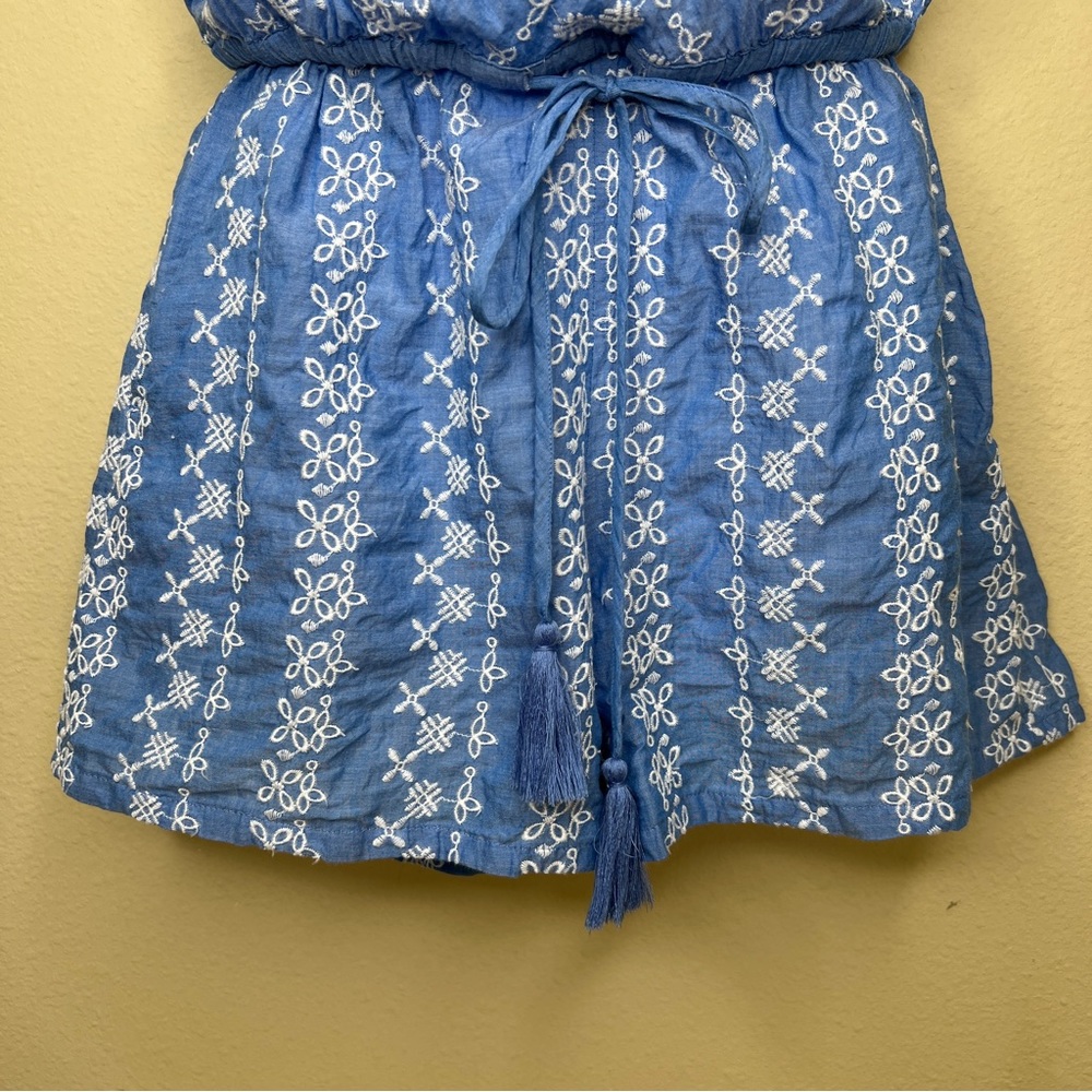 LOFT Blue & White Embroidered Romper with Pockets - Sz XS - Picture 7 of 12